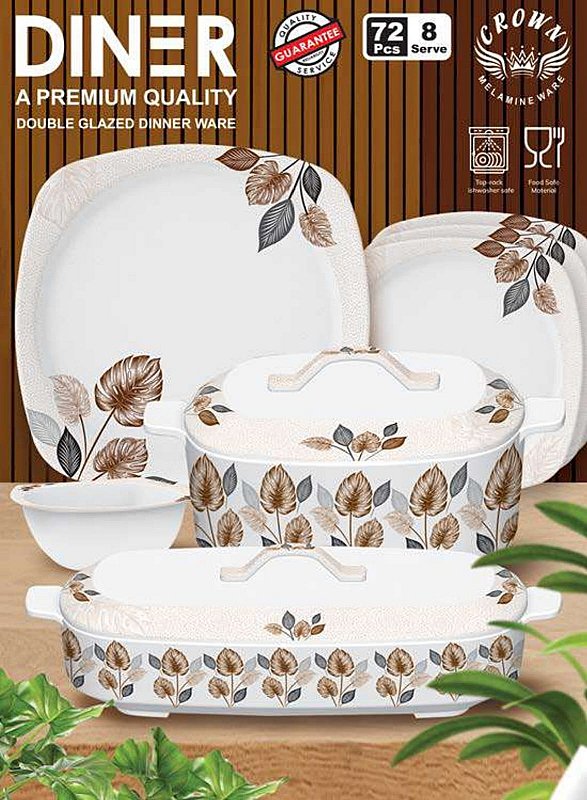 Diner Premium 72-Pcs Double Glazed Melamine Dinnerware Set