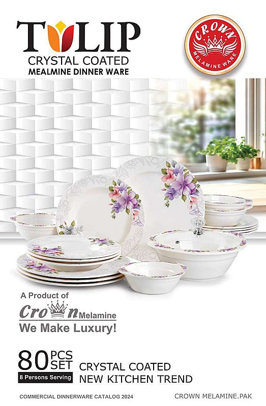 Tulip 80-Pcs Crystal Coated Melamine Dinnerware Set