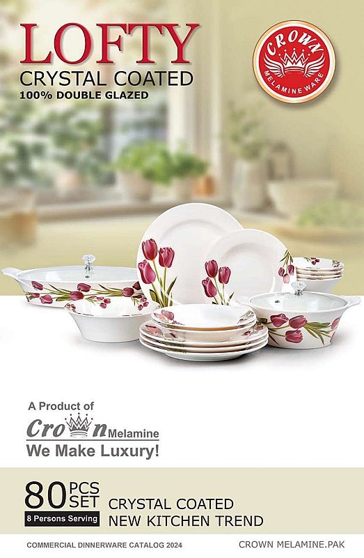 80-Piece Crown Lofty Crystal Coated Melamine Dinnerware Set