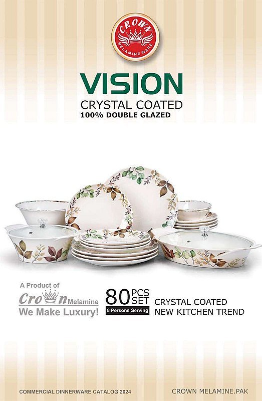 Vision Crystal Coated 80-Pcs Melamine Dinnerware Set